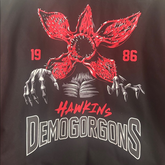 Stranger Things Hawkins Demogorgons Red Black Varsity Jacket BlackMilk Unisex S - Picture 5 of 12